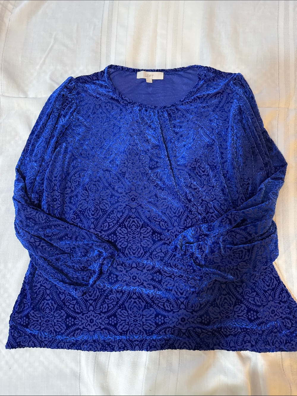LOFT Royal Blue Velvet Burnout Long Sleeve Tee